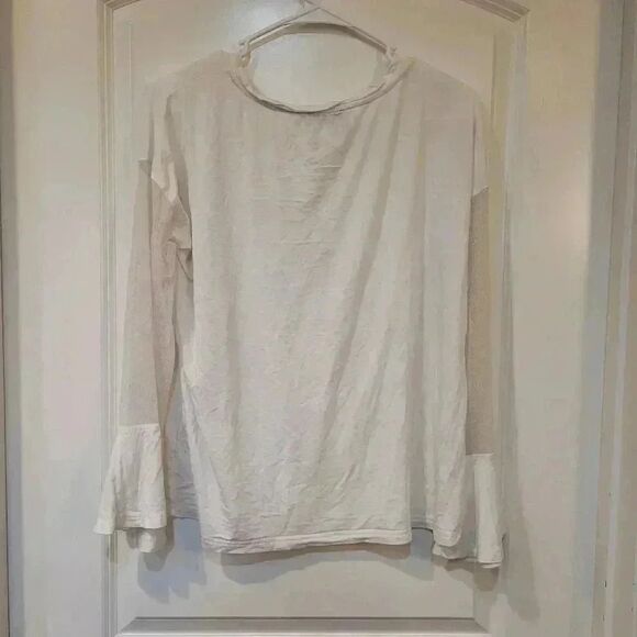 Very J Women's Ivory Rayon/Spandex Oversized Mesh/Ruffle Long Sleeve T-Shirt EUC - Picture 4 of 7